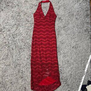 Y2K Lace Halter Neck Full Length Dress Size L